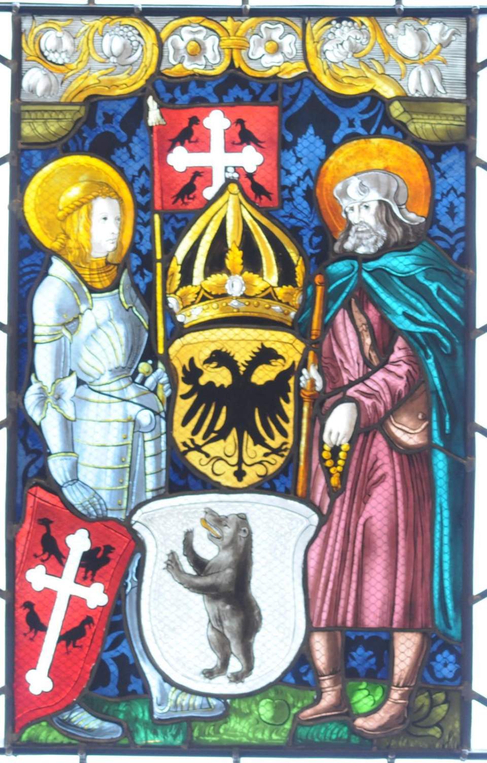 Kopie der Standesscheibe von Appenzell 1519 aus der Kirche Rheineck (Hl. Mauritius und Jakobus)