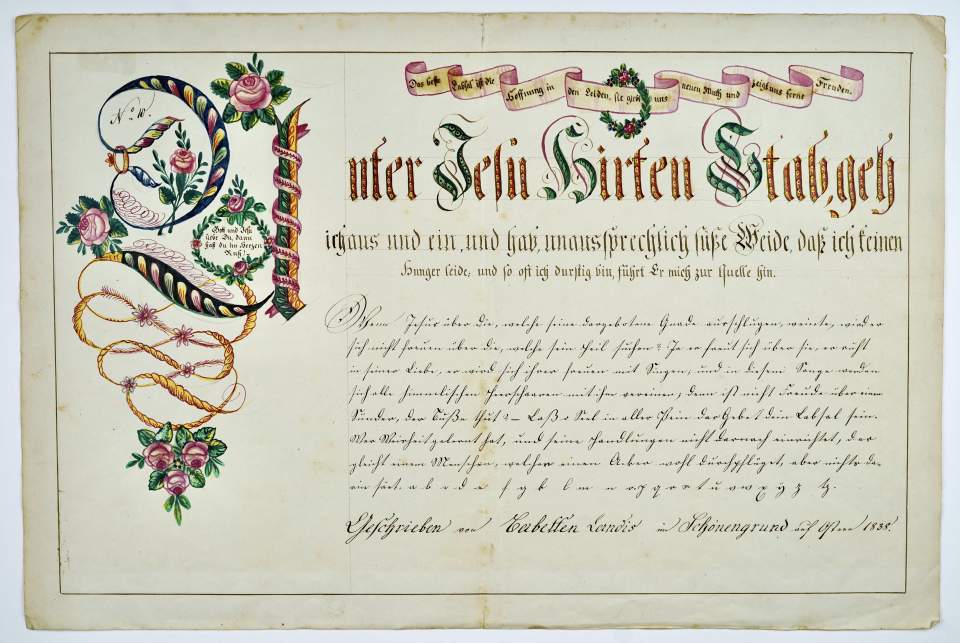 Osterschrift von Babette Landis in Schönengrund, Probeschrift