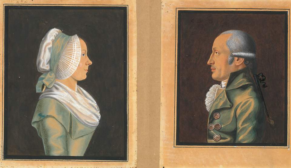 Aquarelle, Herr und Dame im Kostüm des 18. Jh., 2 Stücke