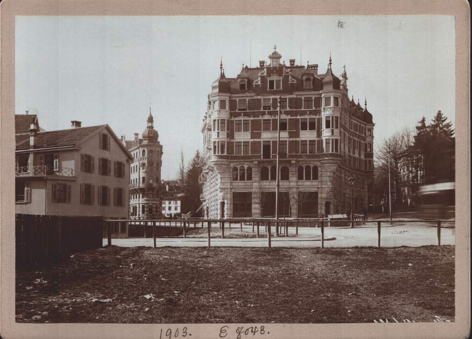 Fotografie St. Gallen Partie an der Rorschacherstrasse: der neue Bierhof (erbaut 1901/02)