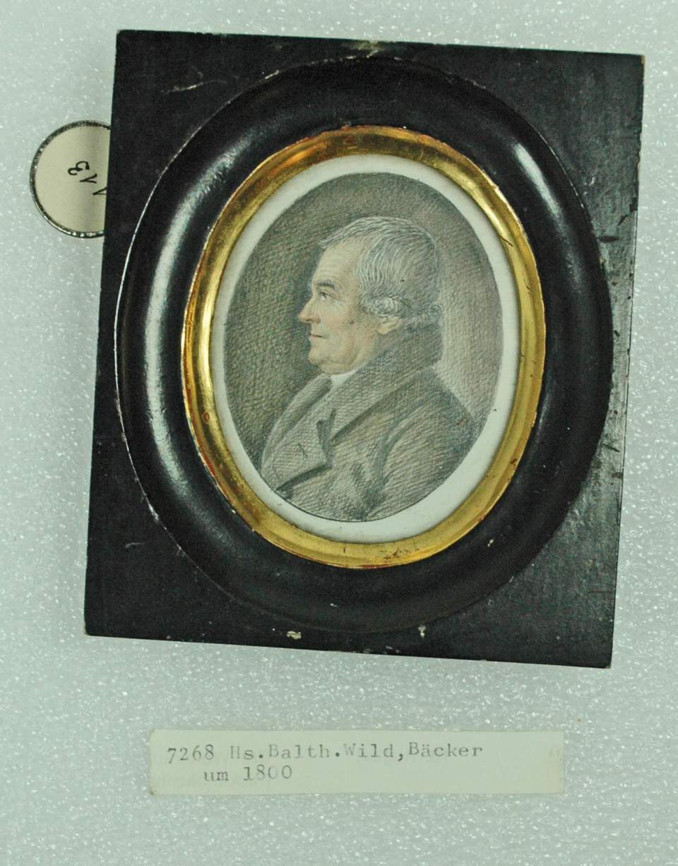 Miniatur, Bildnis eines unbekannten, älteren Mannes, (Hs. Balth. Wild, Bäcker??) (Vater des Dr. med. Bernhard Wild (1776-1832) (Miniatur)