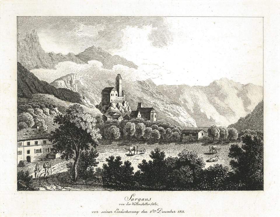 Grafik, Stich, Ansicht von Sargans 