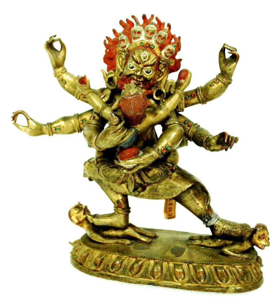 Figur-Bronzefigur der Gottheit Mahakala (Sadbhuja Mahakala), Tibet