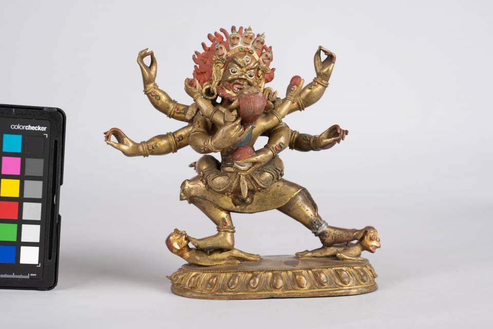 Figur-Bronzefigur der Gottheit Mahakala (Sadbhuja Mahakala), Tibet