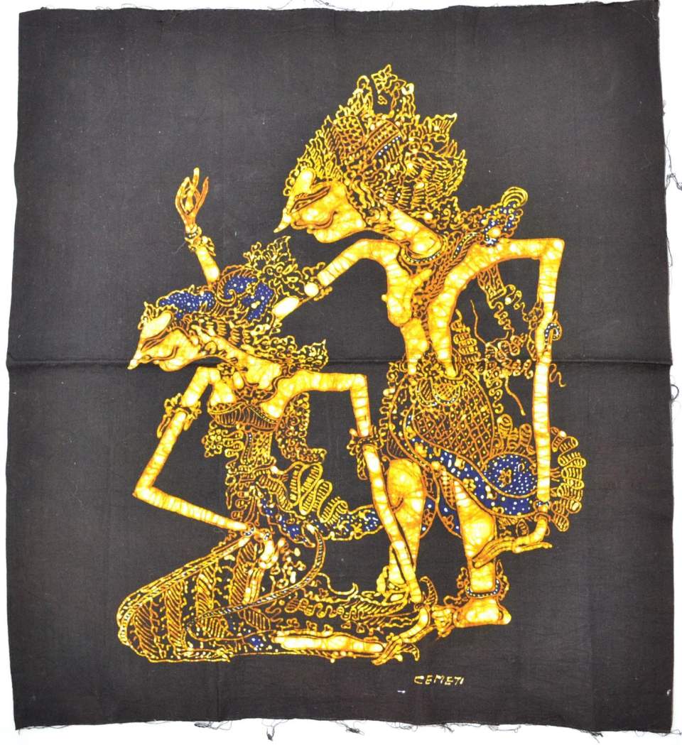 Batiktuch mit 2 Wayangfiguren