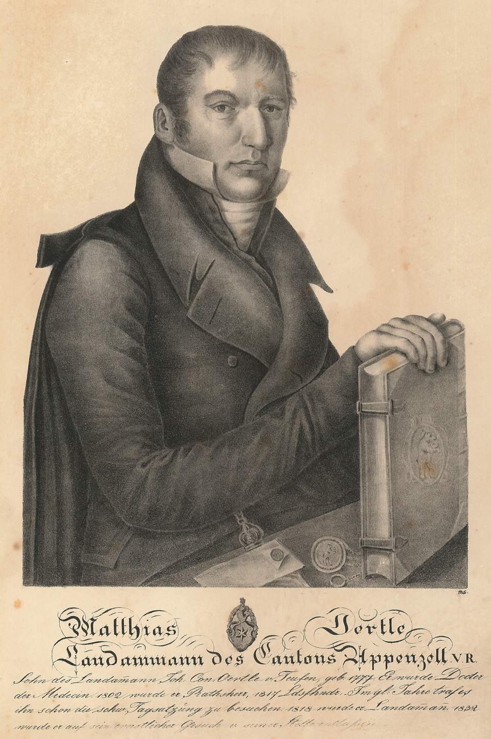 Lithografie, Bildnis Mathias Örtle, Landammann des Kantons Appenzell AR