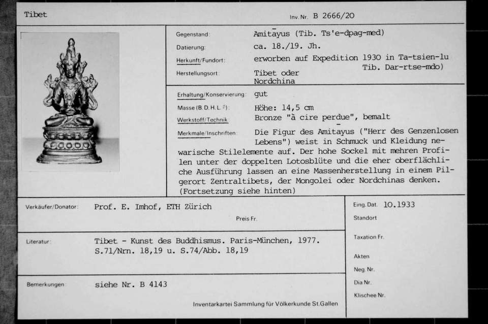 Götterfigur Kupfer, Amitayus, Tib. Ts'e-dpag-med