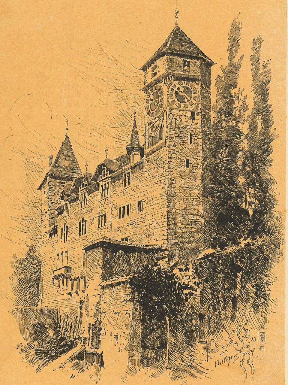 Grafik Rapperswil, Schlossansicht von Südosten