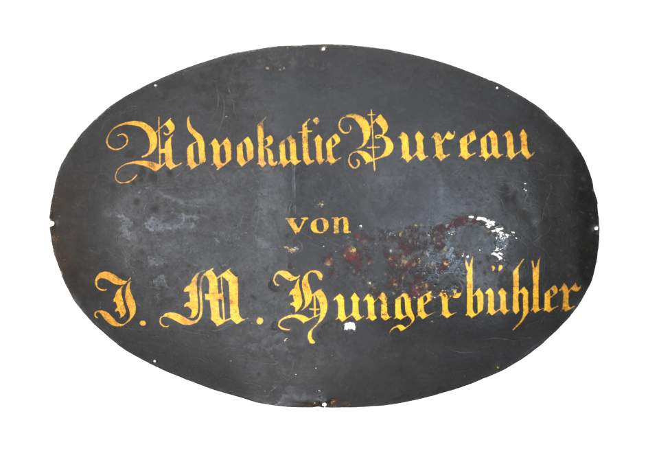 Türschild, Advokatie Bureau von J. M. Hungerbühler