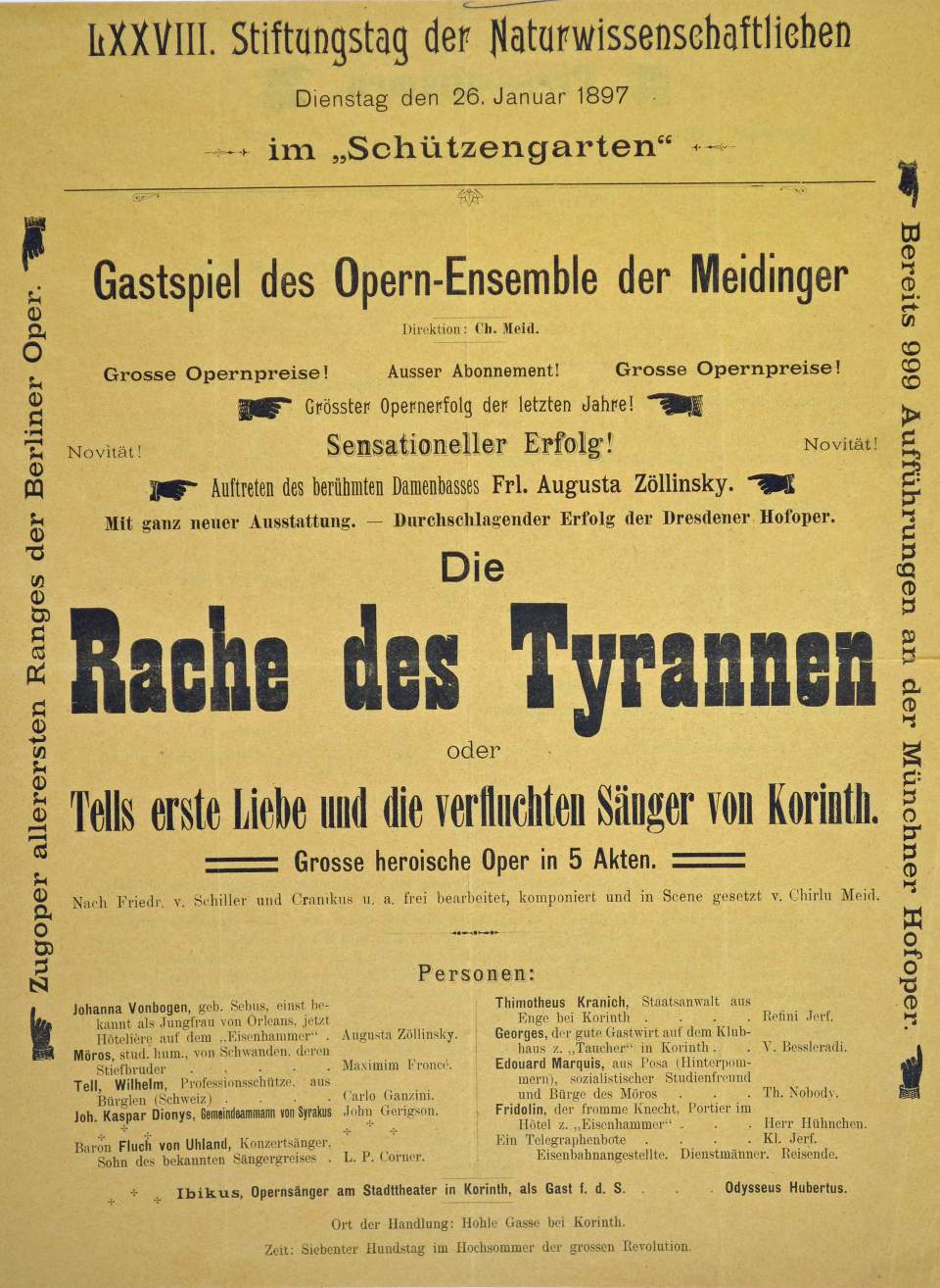 Kleinplakat zum Gastspiel des Opern-Ensembles der Meidinger in St.Gallen,  1897