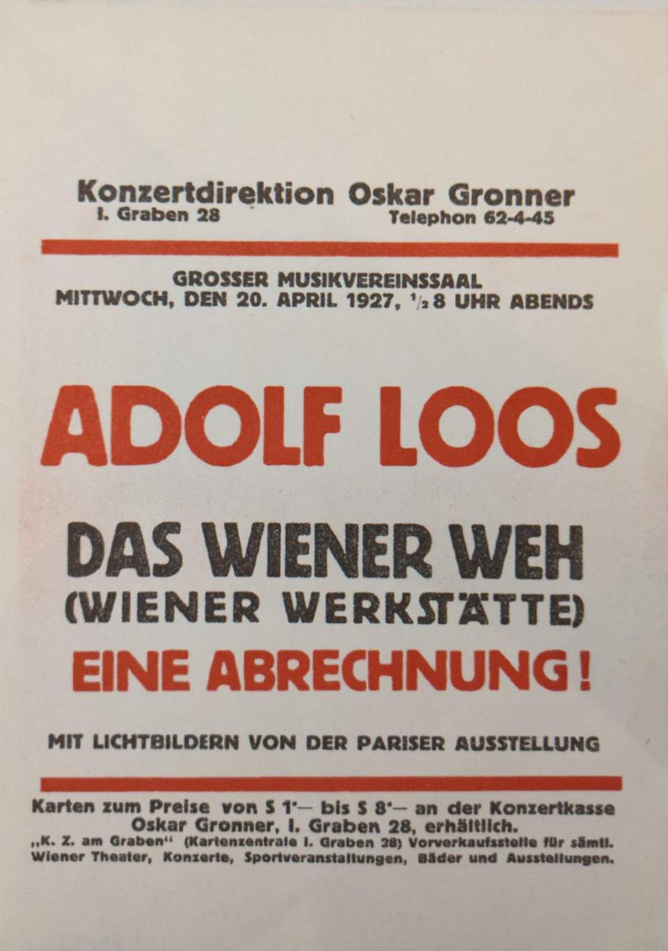 Flyer Adolf Loos Das Wiener Weh