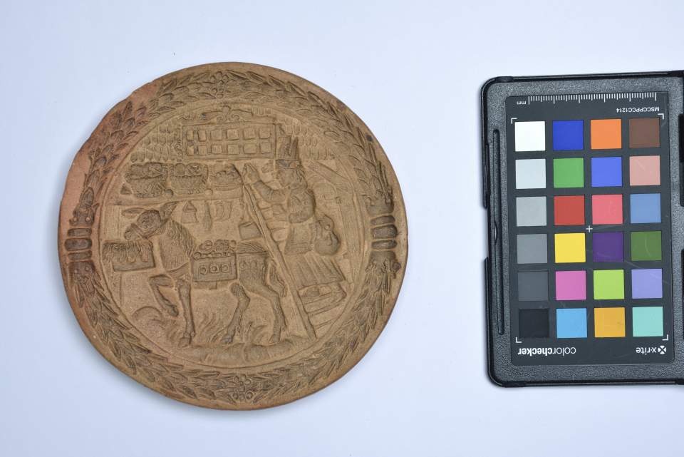 Gebäckmodel mit Bäckermotiv aus der Sammlung der Konditorei Burkart in St.Gallen, Bibermodel