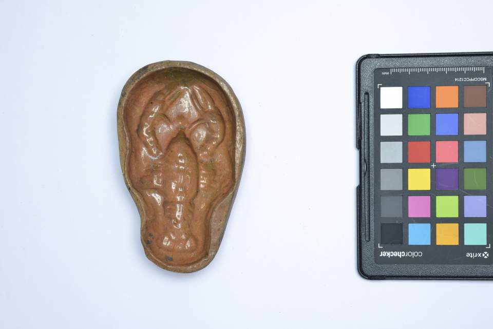 Backform mit Hummermotiv aus der Sammlung der Konditorei Burkart in St.Gallen, Gebäckmodel