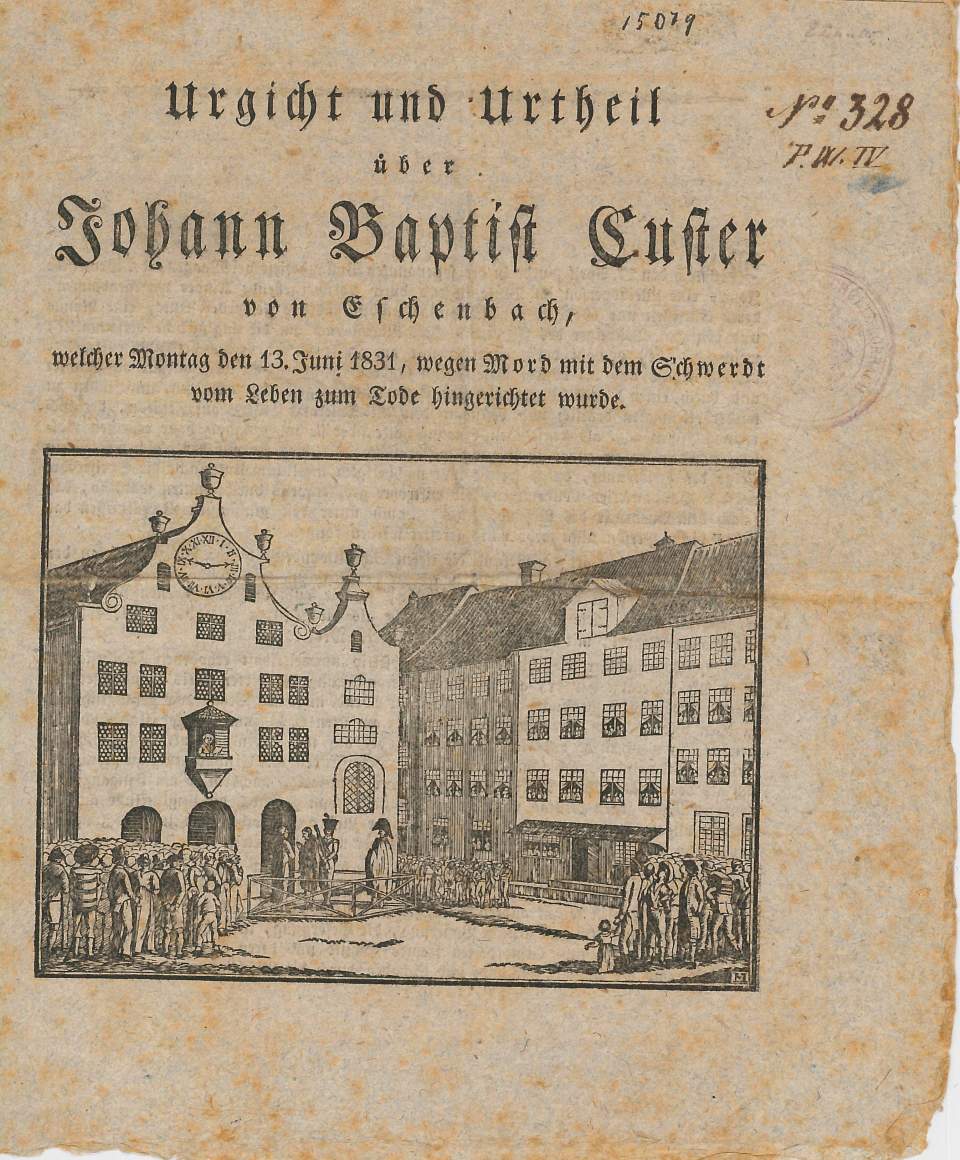 Akte (Kantonsgericht St. Gallen) "Urgicht und Urtheil über Johann Baptist Kuster von Eschenbach"