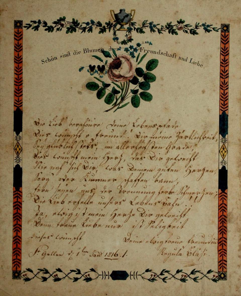 Glückwunsch zu einer Heirat 1816 Regula Bläse