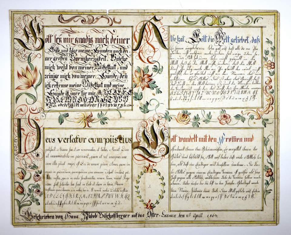 Osterschrift von Hans Jakob Bischofberger, Probeschrift