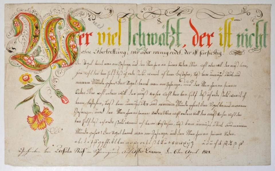 Osterschrift von Ursula Näf in Schönengrund, Probeschrift