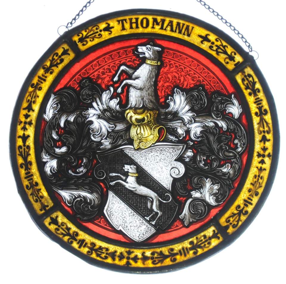 Monolithrundscheibe der Familie Thomann, Glasgemälde