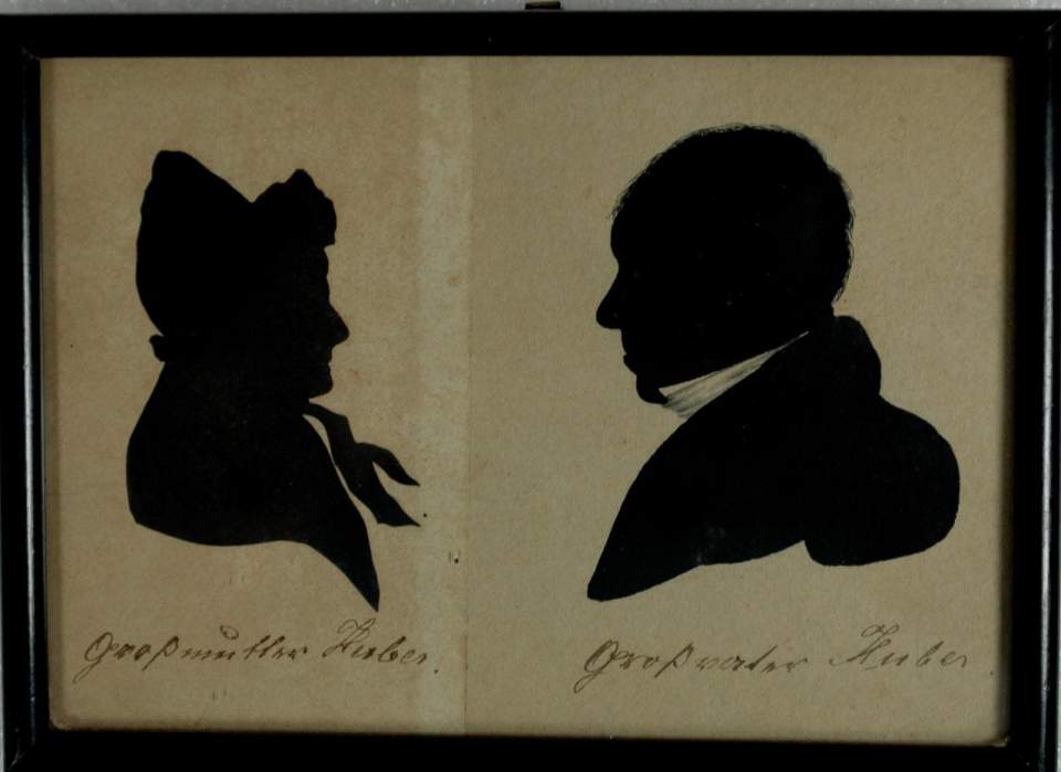 Scherenschnitt Pfarrer D.Ch.Huber u. Frau B.Kaltschmid