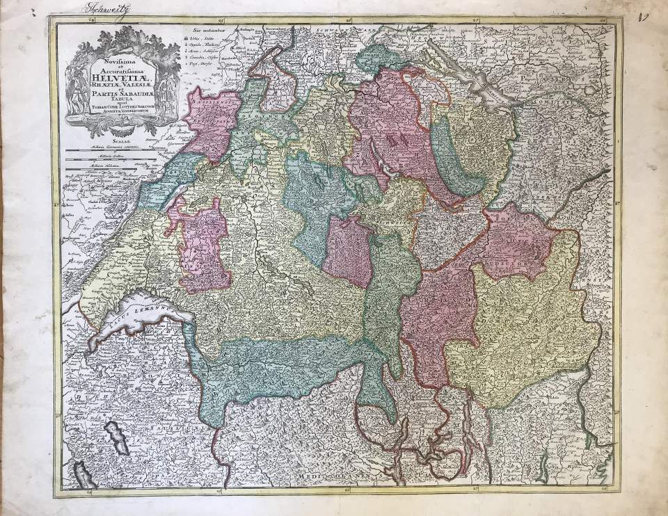 Landkarte der Schweiz Noviss. et accuratiss. Helvetiae, Rhaetiae, Vallesiae et partis. Sabaudiae tabula