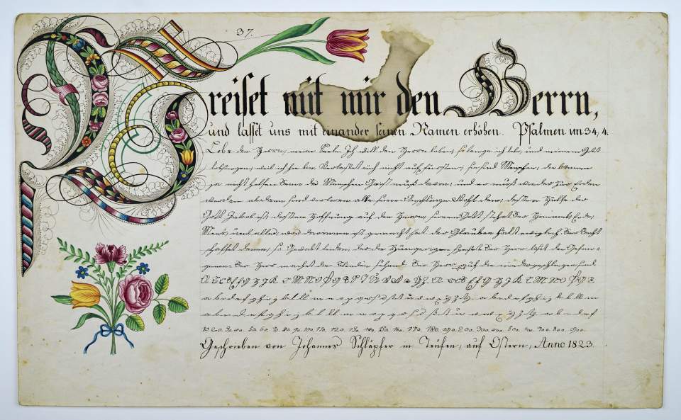 Osterschrift von Johannes Schläpfer aus Teufen, Probeschrift